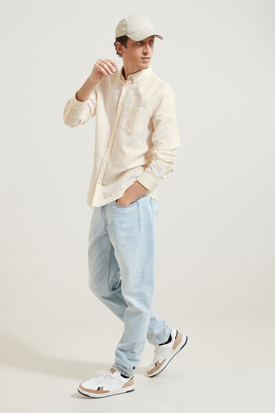 Chemise en coton lin rayée col boutonné