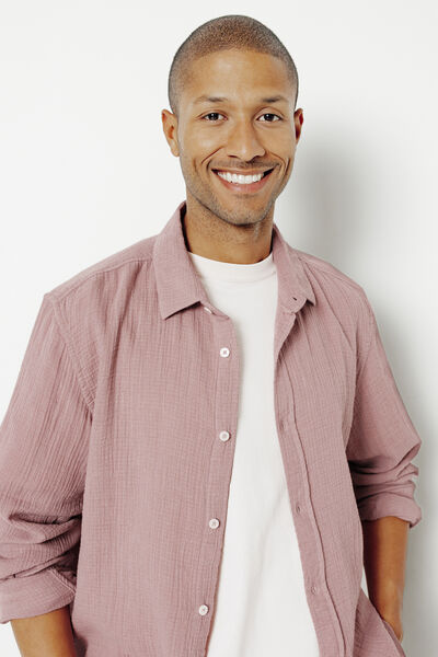 Chemise en gaze de coton unie col boutonné