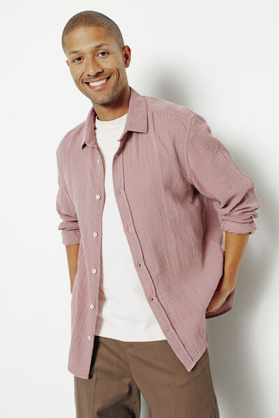 Chemise en gaze de coton unie col boutonné