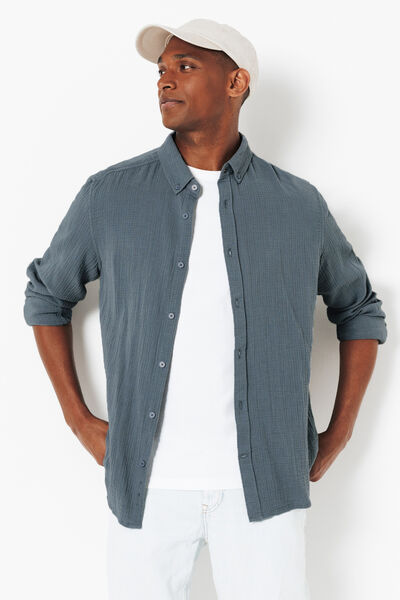 Chemise en gaze de coton unie col boutonné