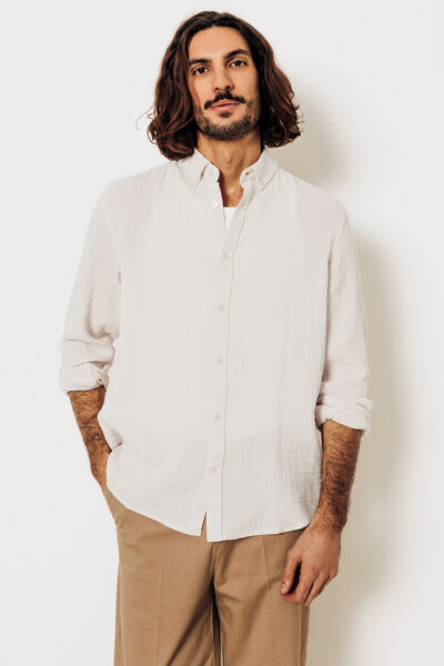 Chemise en gaze de coton unie col boutonné