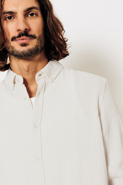 Chemise en gaze de coton unie col boutonné
