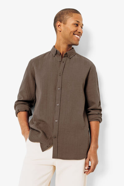 Chemise en gaze de coton unie col boutonné