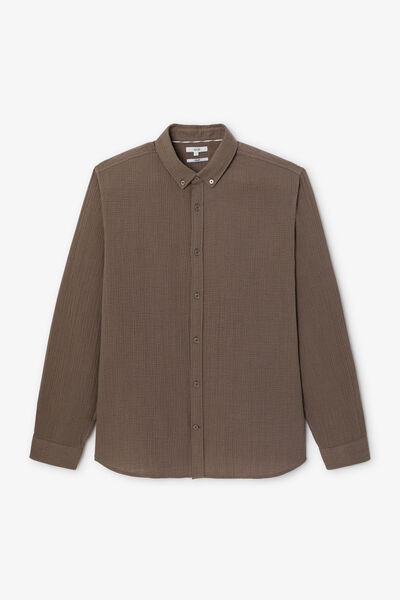 Chemise en gaze de coton unie col boutonné