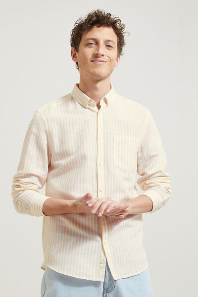 Chemise en coton lin rayée col boutonné