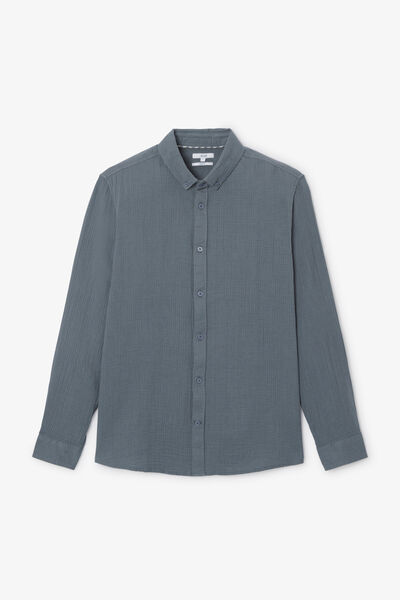 Chemise en gaze de coton unie col boutonné