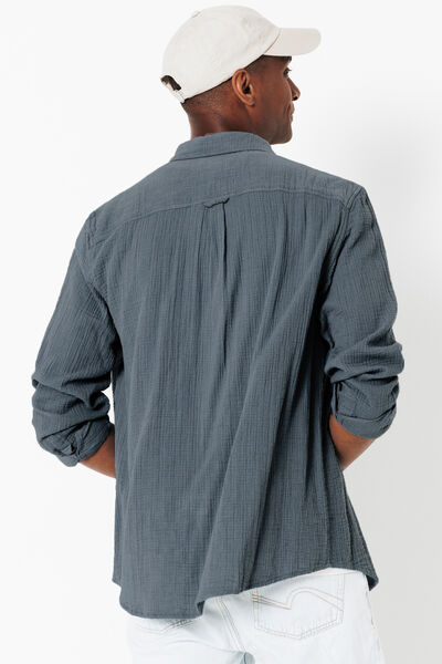 Chemise en gaze de coton unie col boutonné