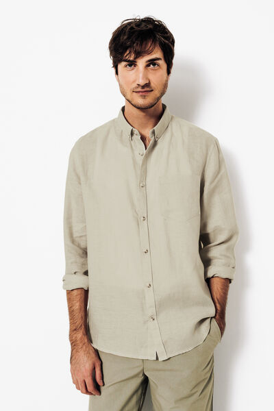Chemise en lin regular col boutonné