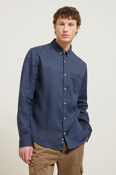 Chemise en lin regular col boutonné
